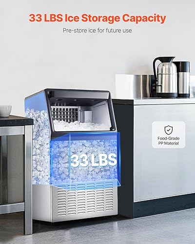 Miniatura 3 de VEVOR Máquina comercial para hacer hielo, máquina de hielo de 120 libras/24 horas con capacidad de almacenamiento de 33 libras, 55 cubitos de hielo