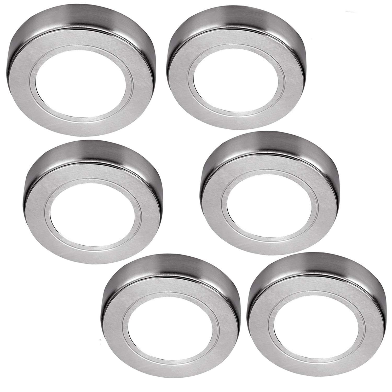6 PACK | BRIGHT 2.6W LED Under Cabinet Spot Lights & Driver Kit | CHROME & NATURAL WHITE | Surface Mounted Fitting | Kitchen Worktop Countertop Cupboard Unit Down Light | Modern Round Lighting