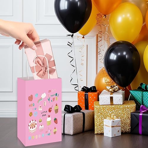 Miniatura 7 de Toovip Paquete de 100 bolsas pequeñas de papel kraft de 5.25 x 3.25 x 8.25 pulgadas, color rosa claro con asas, a granel, bolsas de papel de estraza