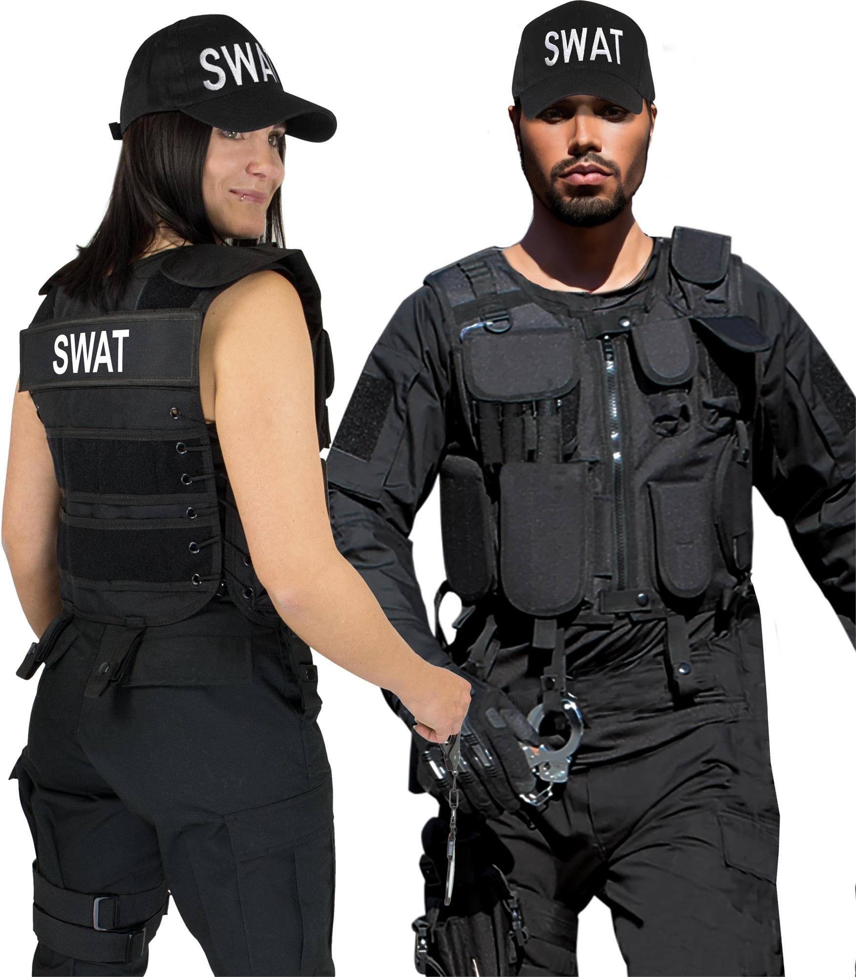 normani Unisex Erwachsenen Kostüm für Damen und Herren - Faschingskostüme Karnevalkostüm SWAT FBI Police Security Kostüm - Einsatzweste - Holster - Cap - Patch - Handschellen