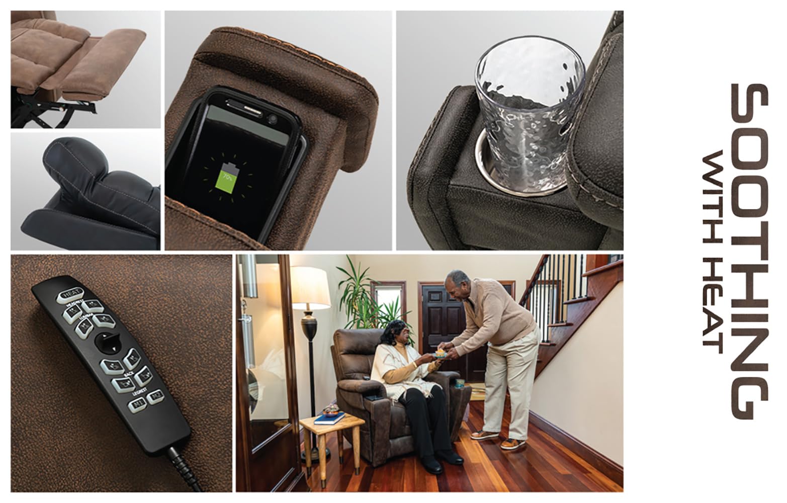 VivaLift! Radiance Power Recliner Lift Chair by PrideMobility, with 3 Heat Pads Heat System (Canyon Steel, Medium with Curbside Delivery)