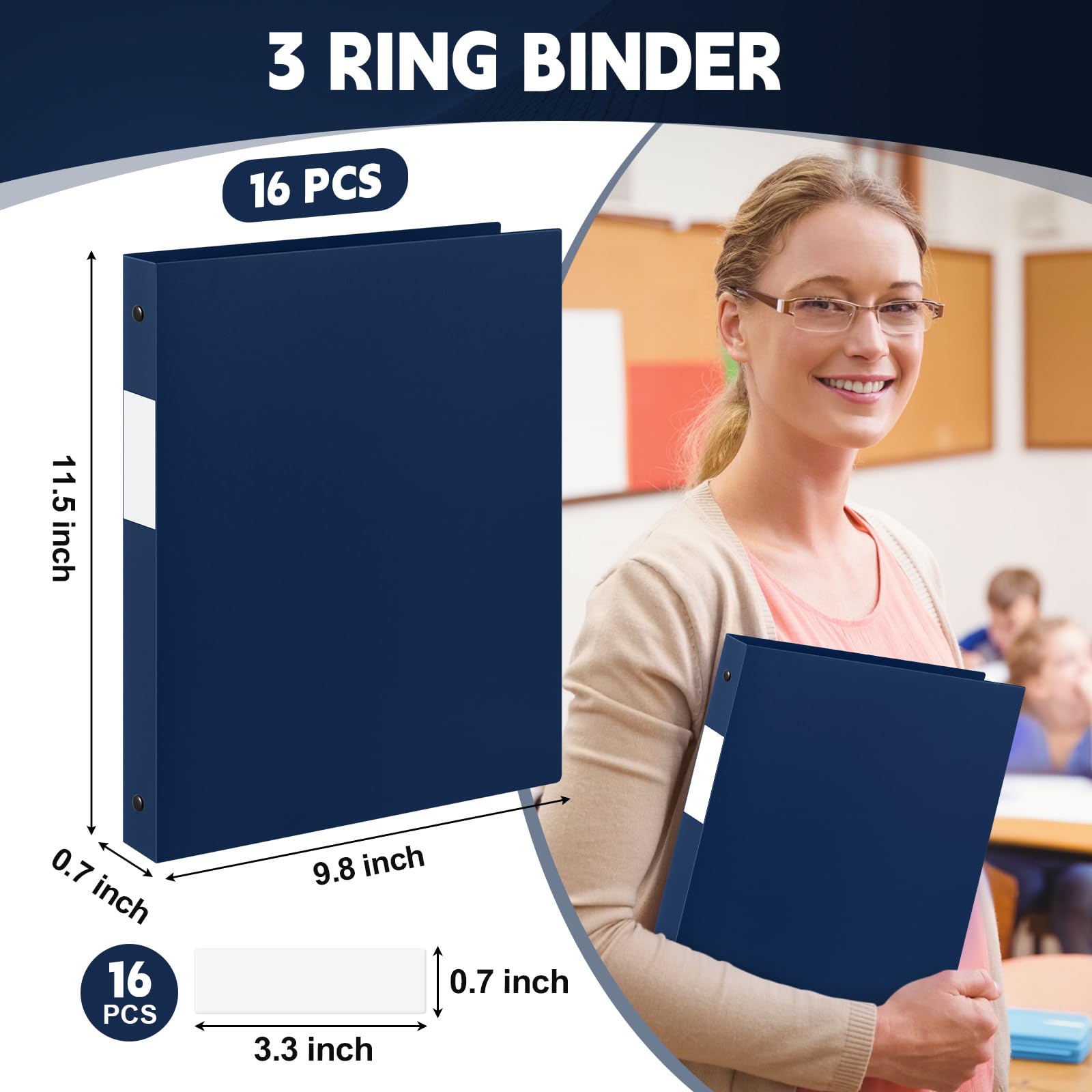 Henoyso 16 raccoglitori a 3 anelli rotondi da 1/2", adatti per lettere da 20,7 x 28,9 cm, in plastica flessibile, contiene 100 fogli con 1 tasca, organizer versatile per ufficio, casa, scuola (blu