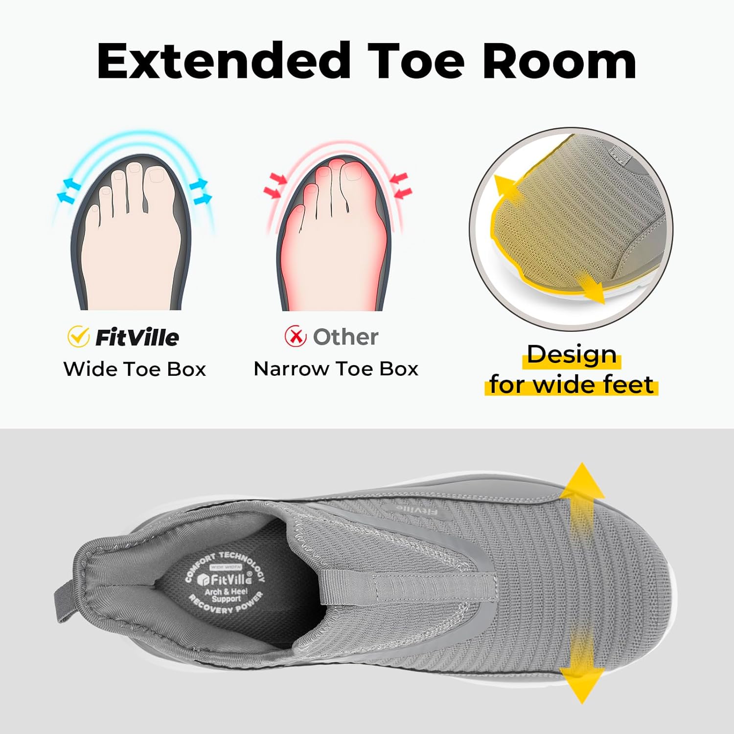 FitVille Men's Extra Wide Slip on Walking Shoes with Arch Support Men Slip on Sneakers for Foot Pain Relief-Stepease V2 - Image 3