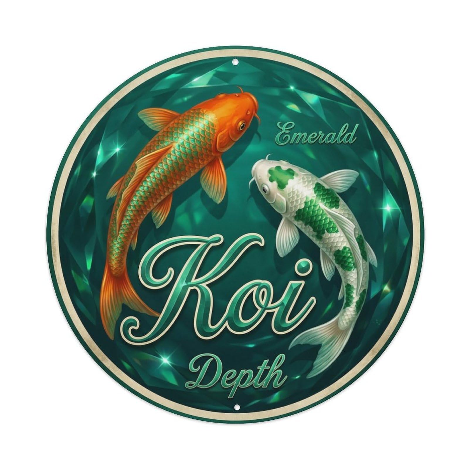 Koi Fish Emerald Depth Waters Jewel Green Precious Gem Metal Tin Sign