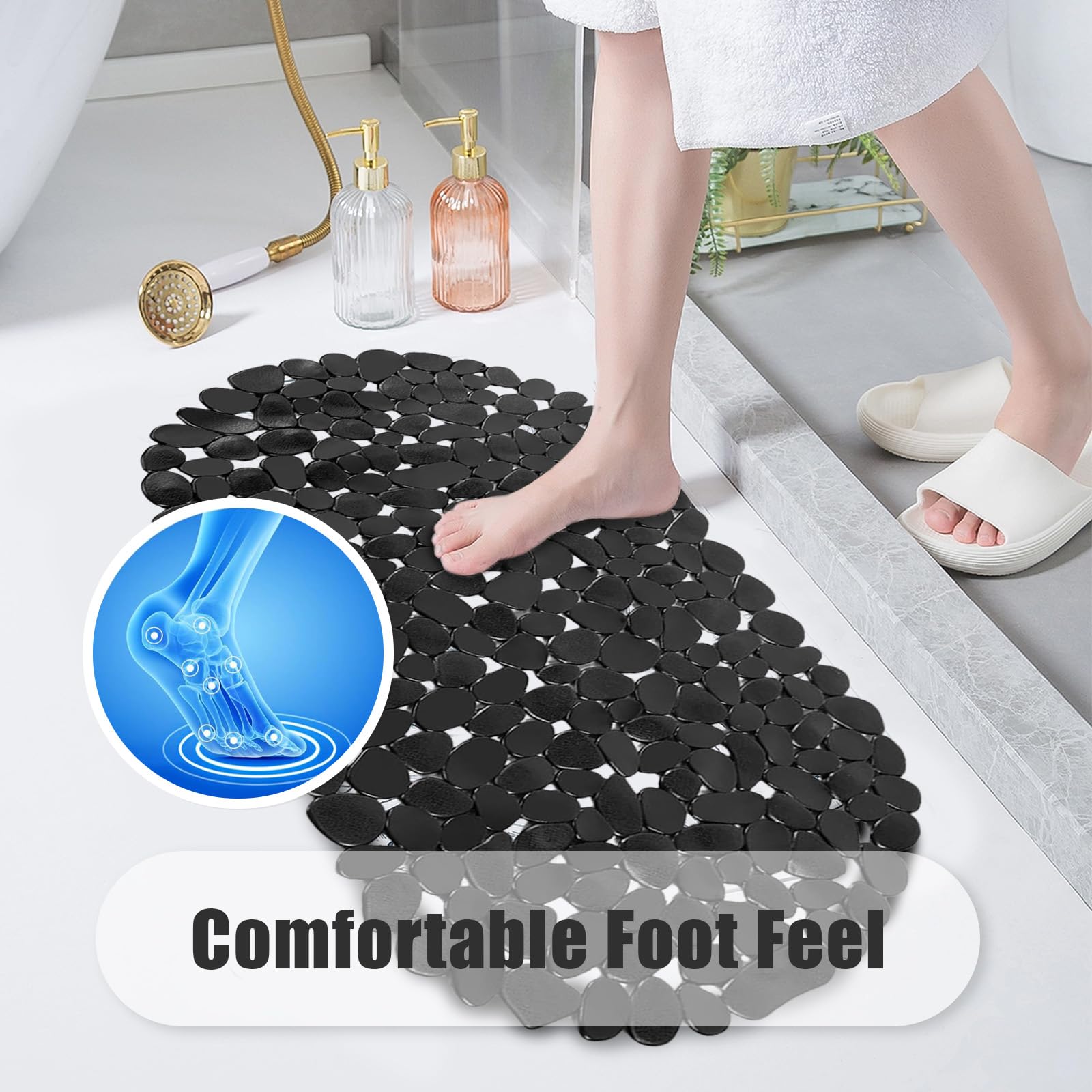 Tapis de bain carré antidérapant à ventouses - Tapis de douche antidérapant - (Blanc transparent Tapis de bain carré antidérapant à ventouses - Tapis de douche antidérapant - (Blanc transparent