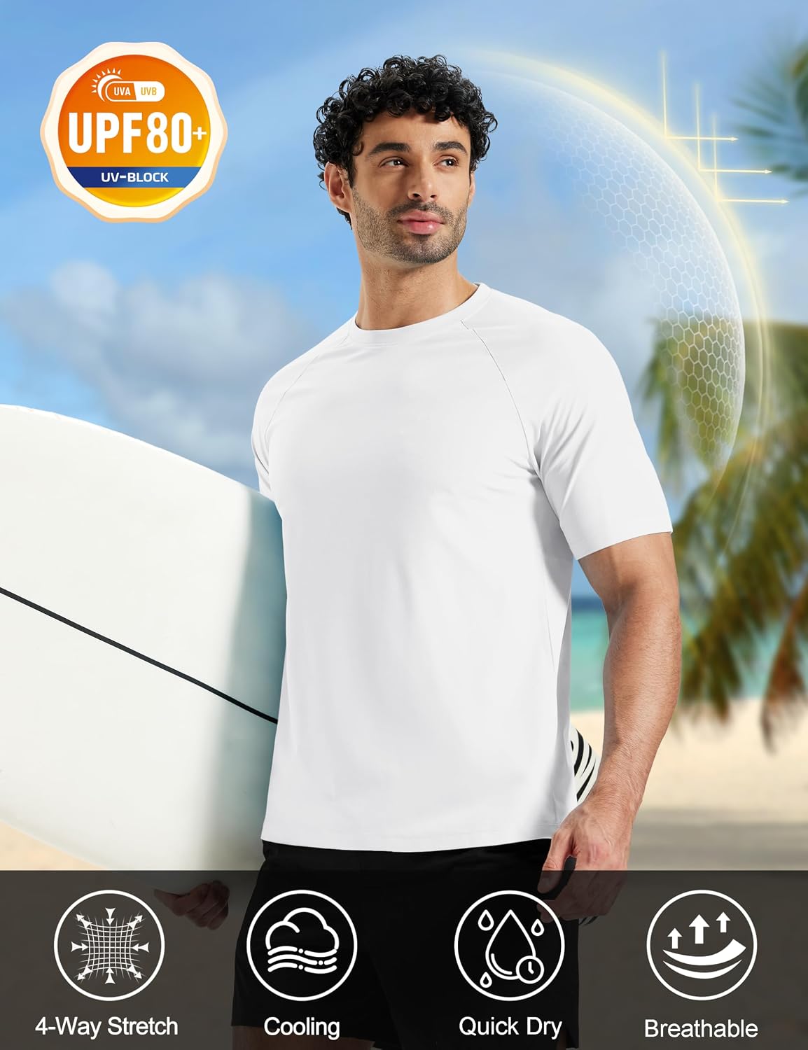 MAGCOMSEN Mens Short Sleeve Dry Fit T-Shirts UPF 80+ Athletic Moisture Wicking Lightweight Workout Running Swim Shirts