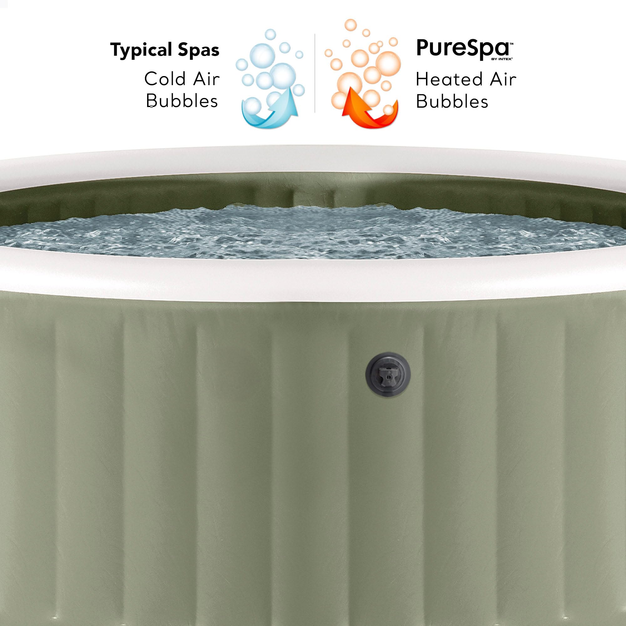 Intex Spa hinchable circular Verde Oliva 4 personas, Ø196x71, Calentador 2.200W, 120 salidas aire, Caja control, Depuradora filtro S2, Clorador salino, Accesorios incluidos (55098)