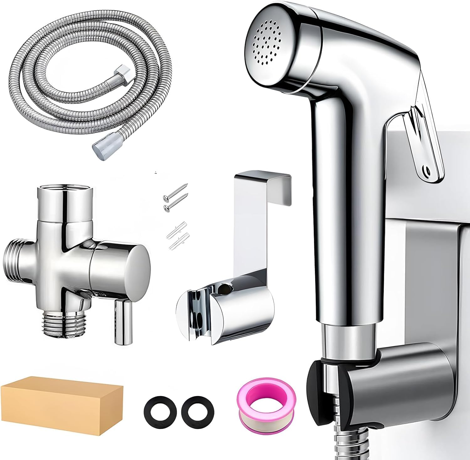 Handheld Bidet Sprayer Kits, Toilet Shower Spray, Handheld Bath Sprayer with 1.5m Bidet Hose, Spray Holder and T-Adapte, Douche Sprays for Bathtub Flushing and Feminine Shower