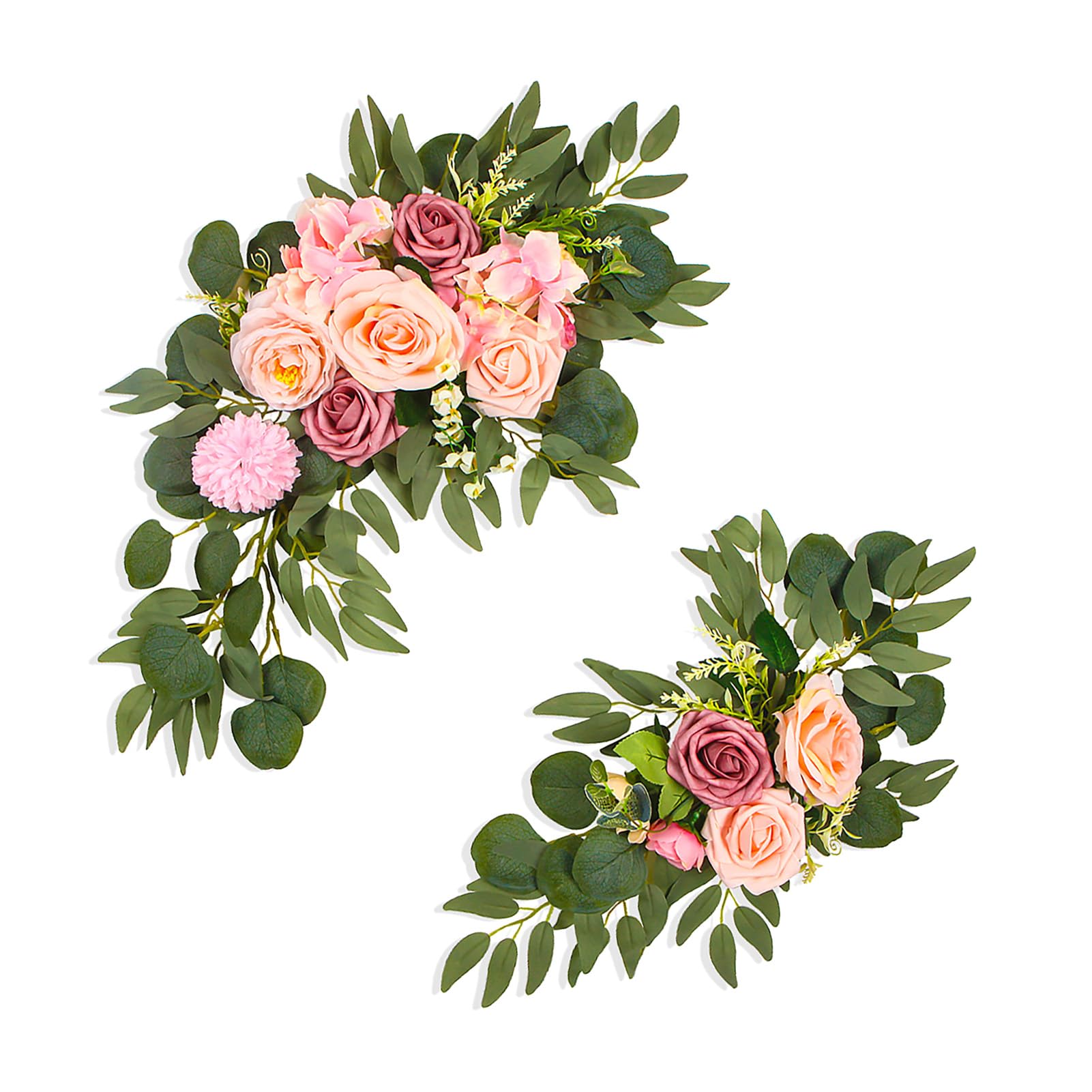 Set di 2 fiori artificiali romantici europei retrò floreali per pannelli di benvenuto di nozze, facili da installare, per porta d'ingresso o ingresso (rosa)