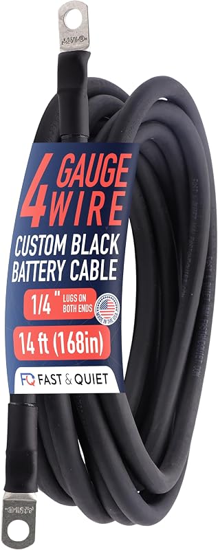 Cabo de bateria 4 AWG Fast & Quiet com terminais de cobre estanhado – preto, 4,27 m, 1 unidade