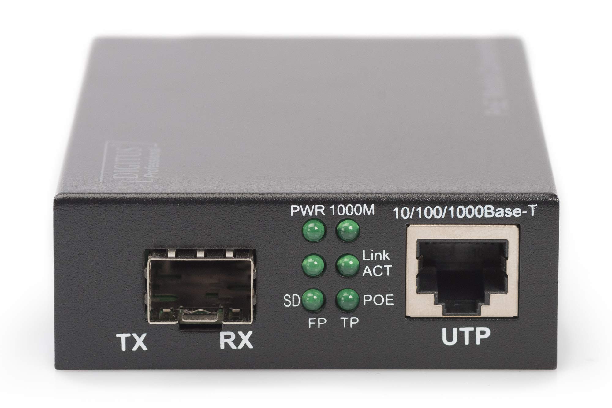 DIGITUS Convertisseur de média - SFP Port - Gbit Ethernet - RJ45 / SFP 1000Base-LX - Avec PoE Injector - Noir