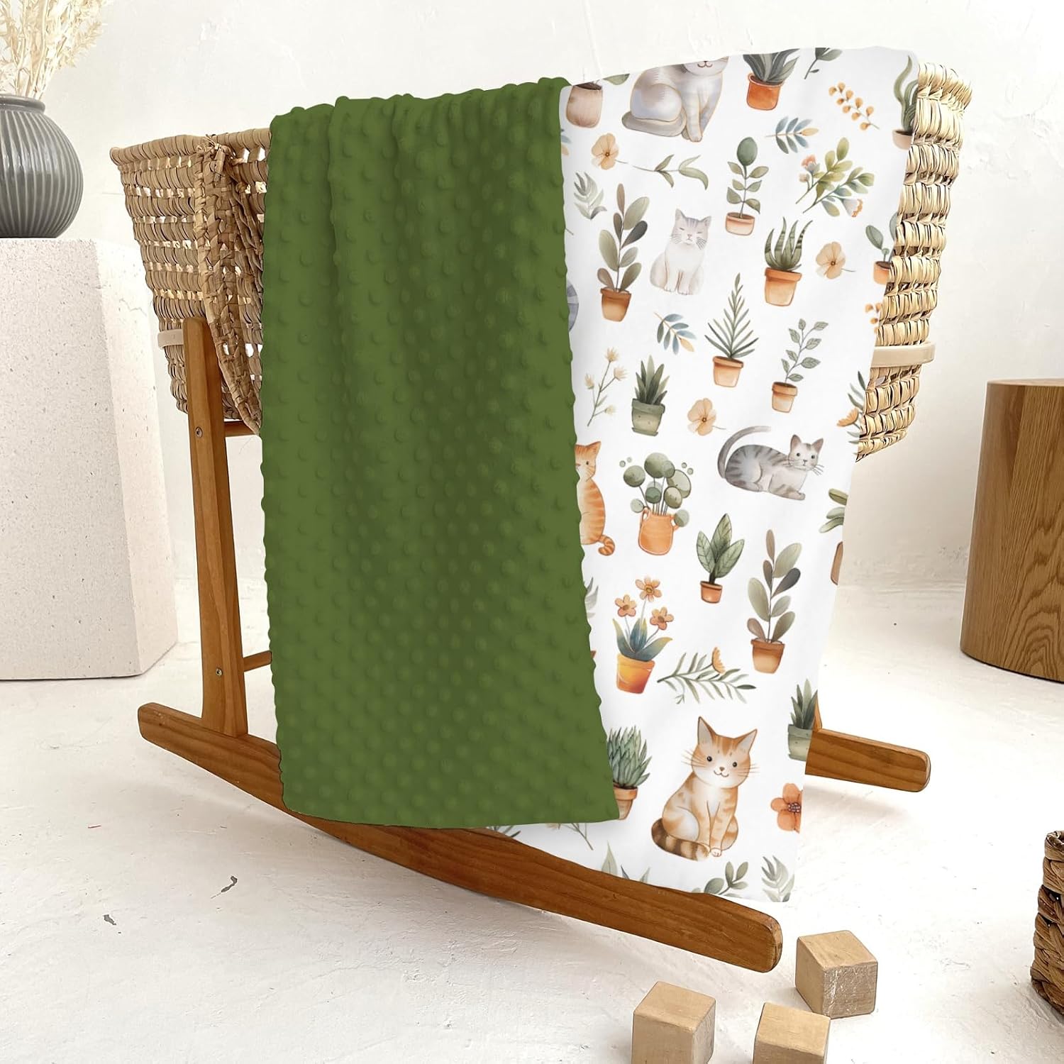 Watercolor Cats Tropical Houseplants Baby Blankets for Girl Boy Boho Neutral Kittens Soft Mink Dotted Backing Double Layer Swaddle Blanket for Toddler Nursery Cat Lover Gift Bed Blanket Crib 30x40