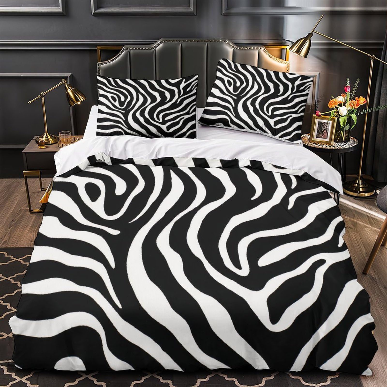 Housse de couette motif zèbre 140x200 super douce anti-plis pour lit single une place