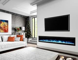MELLCOM 100 inch Electric Fireplace Inserts, Recessed and Wall Mounted Fireplace Silence Linear Fireplace with Timer, Remote Control, 12 Colors Adjustable LED Flame, 750/1500W