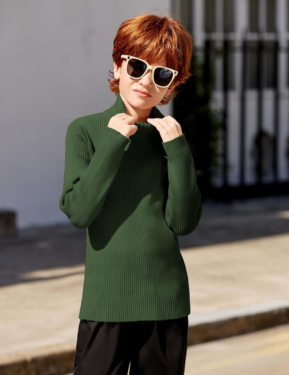 Arshiner Boy's Ribbed Turtleneck Cable Knitted Sweater Slim Fit Pullover Sweater for Kids 4-13 Years - Image 4