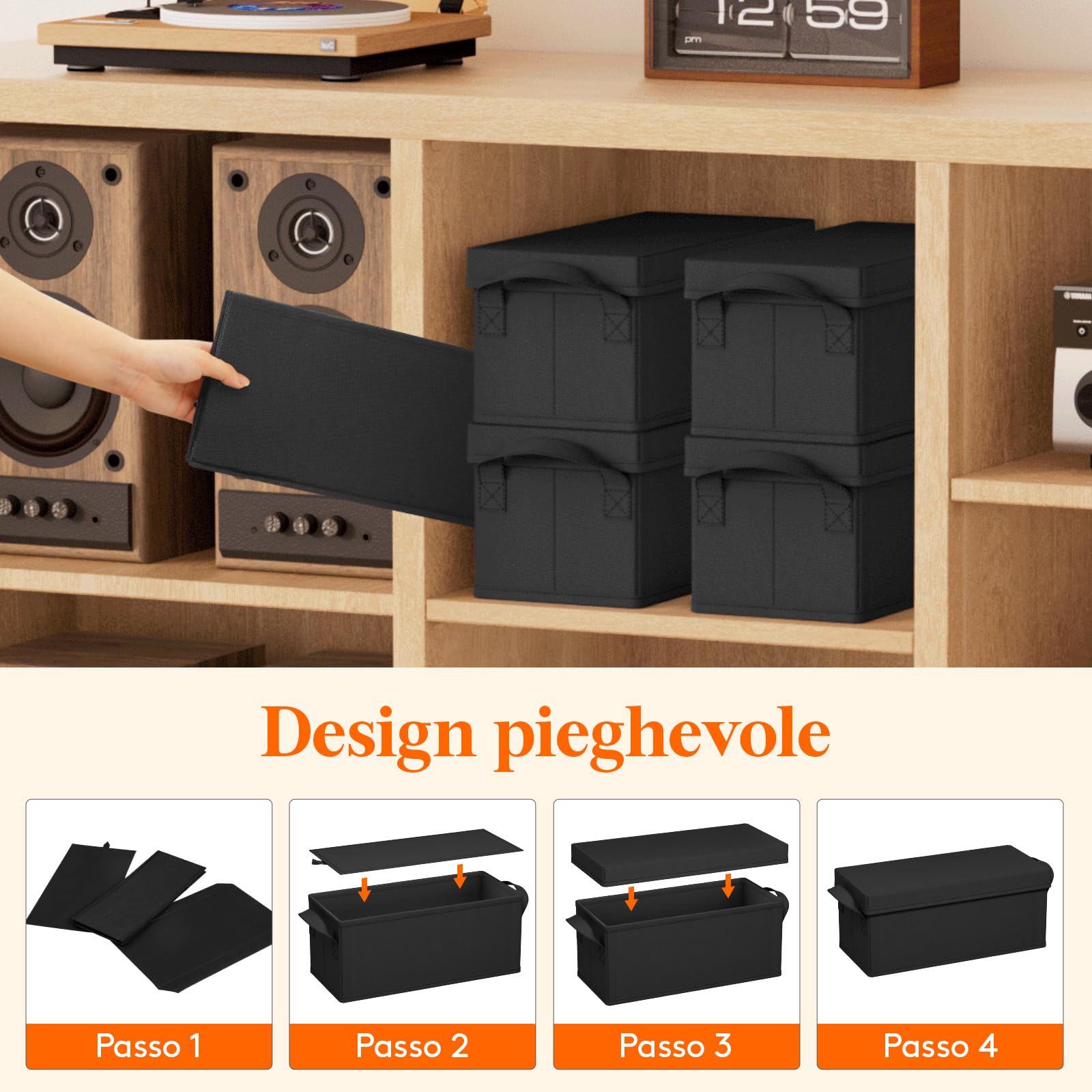 Lifewit Confezione da 4 Porta CD, Contenitori Impilabili con Coperchio Pieghevole per 120 CD (30 ciascuno), per Casa e Auto, Nero