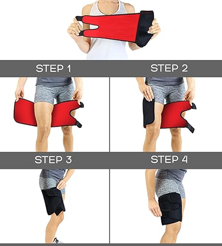 Miniatura 5 de Soporte ajustable para muslo soporte de cuádriceps y envolturas para muslos para hombres y mujeres Manga de compresión antideslizante de neopreno