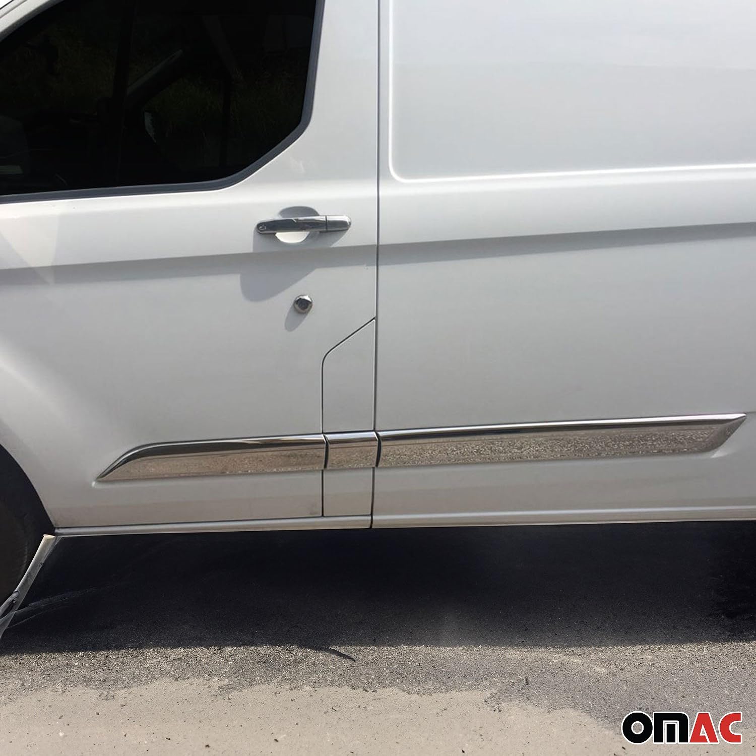 OMAC Seitentürleiste Türschutzleiste Compatible con Ford Transit Custom 2013-2024 Acero INOX 5X