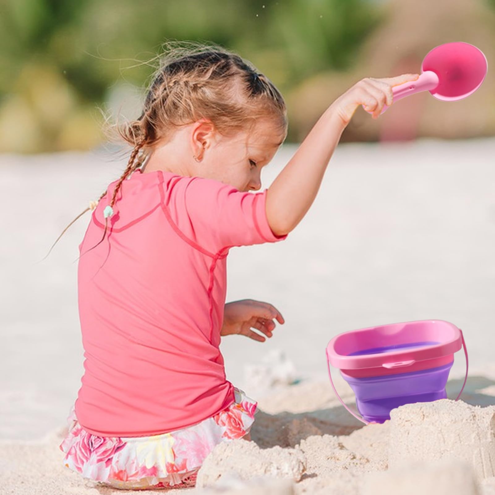 Ensemble de de Plage de Sable de avec Seau Pliable et Sac en Filet
