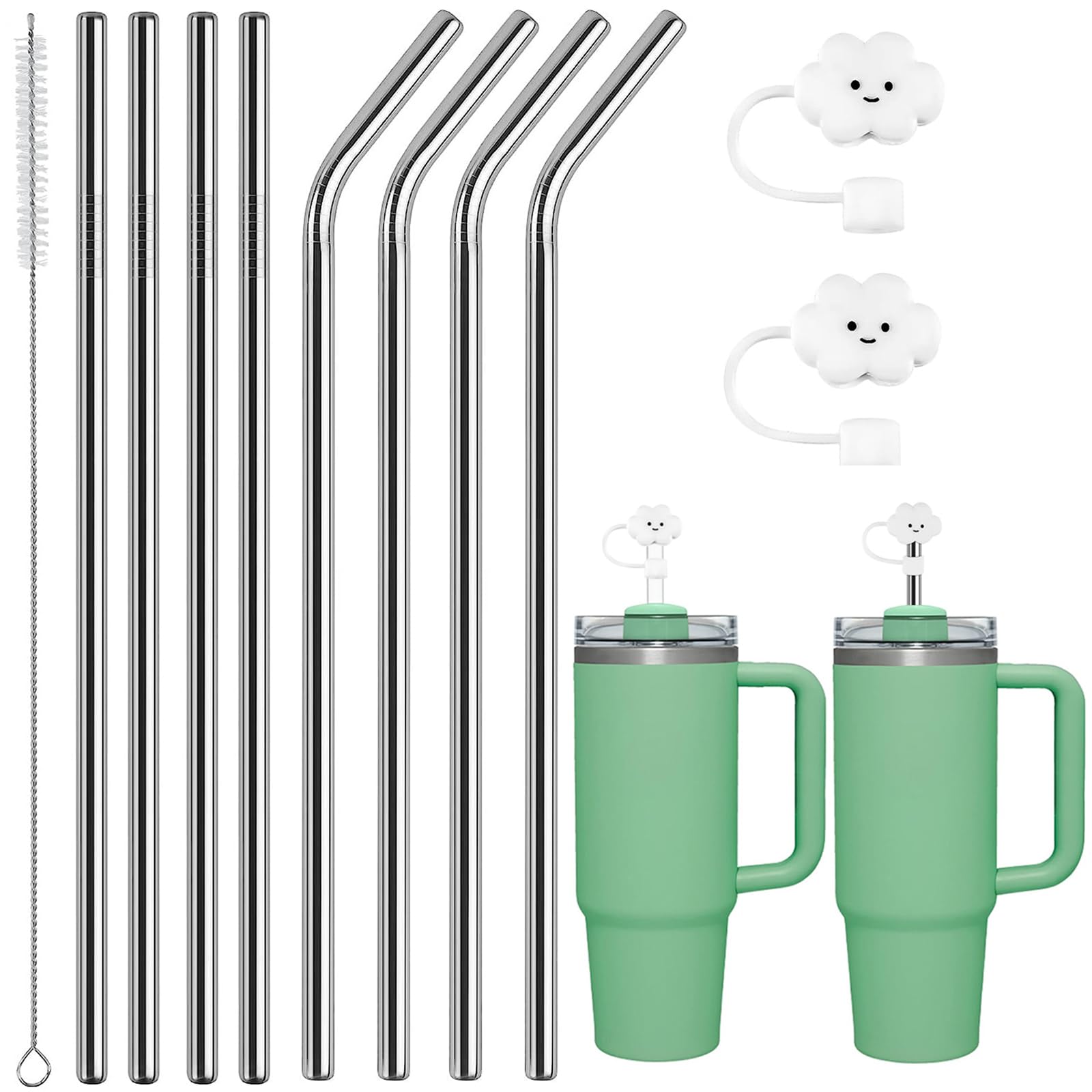 Cannucce Per Bicchiere 1,18 L Cannucce Acciaio Inox Per Bicchieri Stanley - Set 6 Con Punta Silicone E Spazzole Spazzole Pulizia Incluse - 2