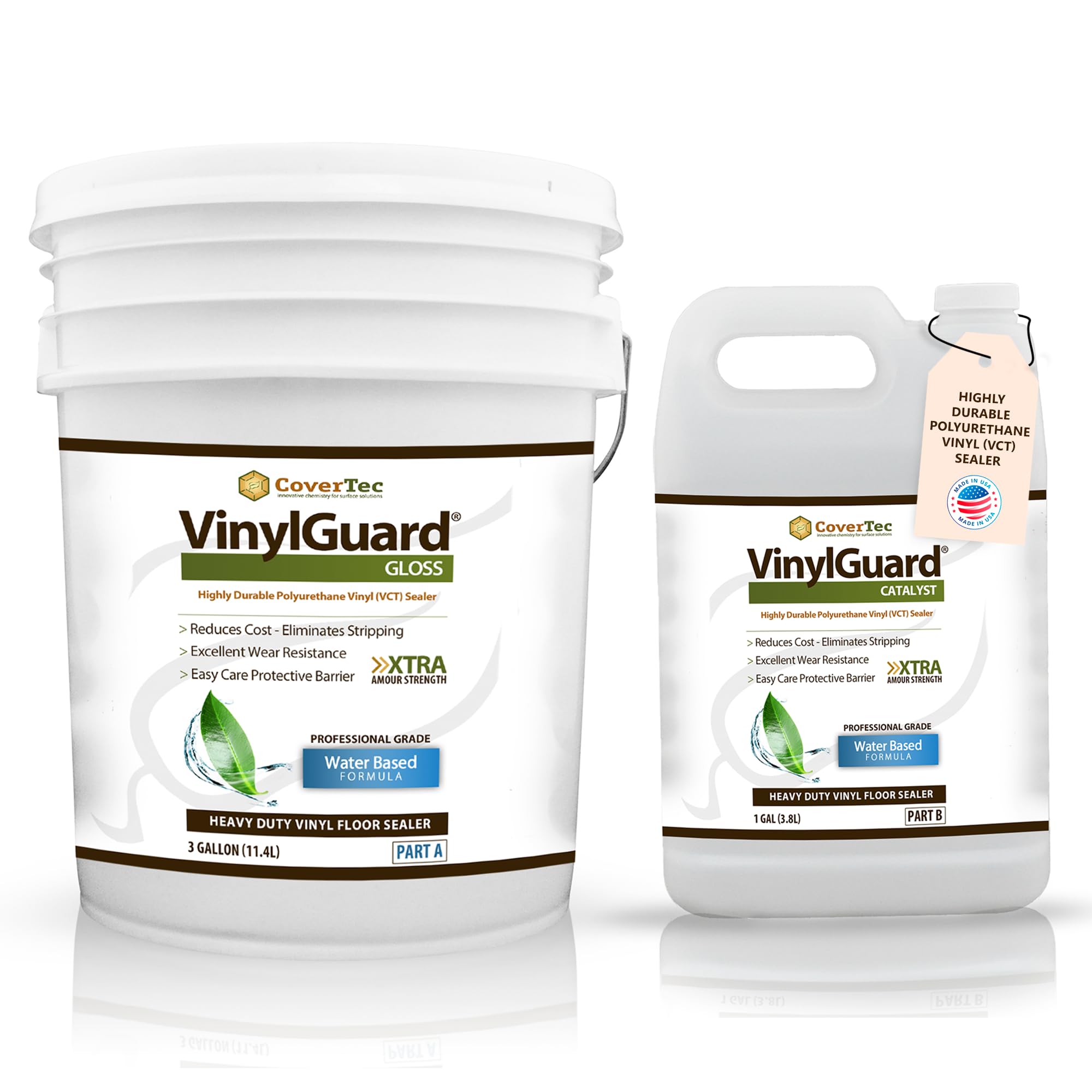 CoverTec VinylGuard Gloss Sealer Floor Protective Coating for VCT and Terrazzo, 4 Gal (Prof Grade 2 Part Kit = 4 Gal)