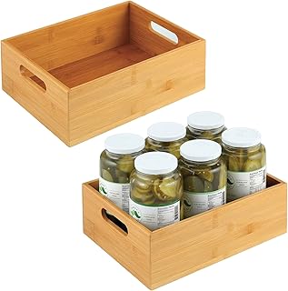 mDesign Contenitore in bambù per la cucina — Contenitore alimenti largo con pratici manici — Portaoggetti cucina per cibi, posate e utensili — Set da 2 — naturale