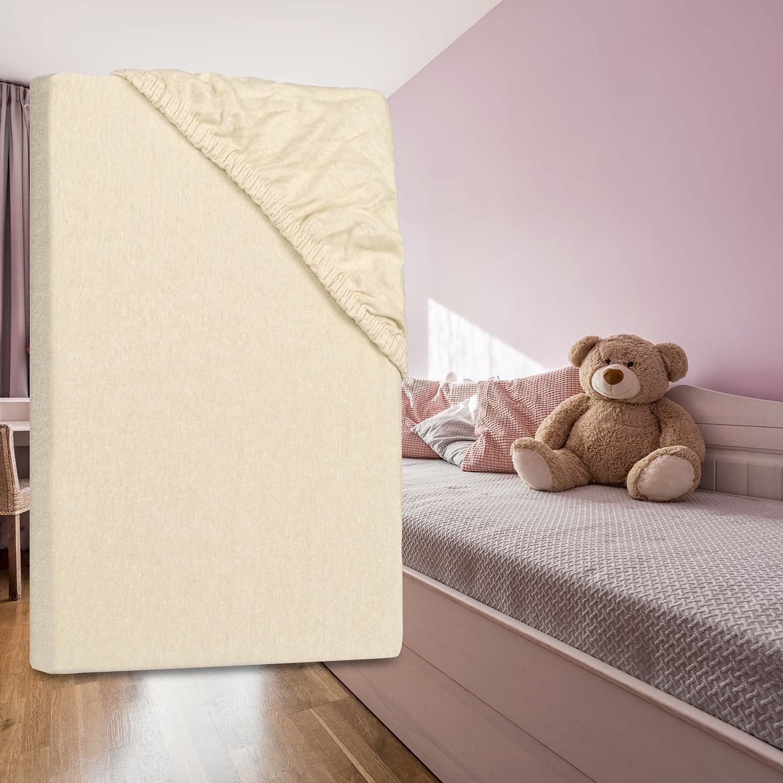 Julido Jersey Spannbettlaken 70x140 cm, Kinderbett Betttuch mit Gummizug, Bettlaken Schnee Creme aus Baumwolle, Oeko-Tex Standard 100