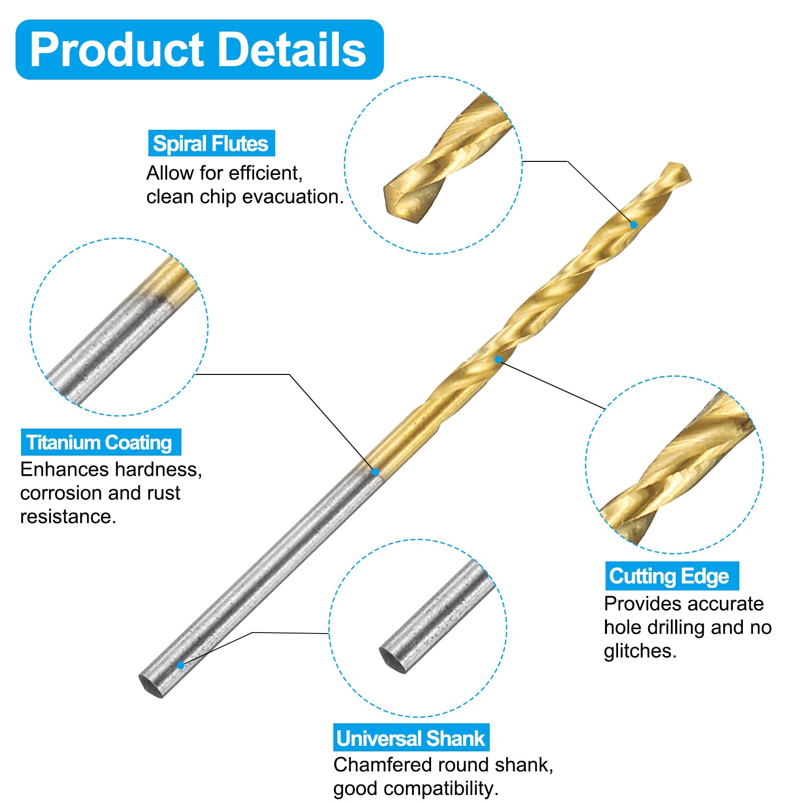 Set di Punte e Maschi per Filettare M2 x 0.4, Flauto Dritto, HSS-6542, Rivestimento in Titanio