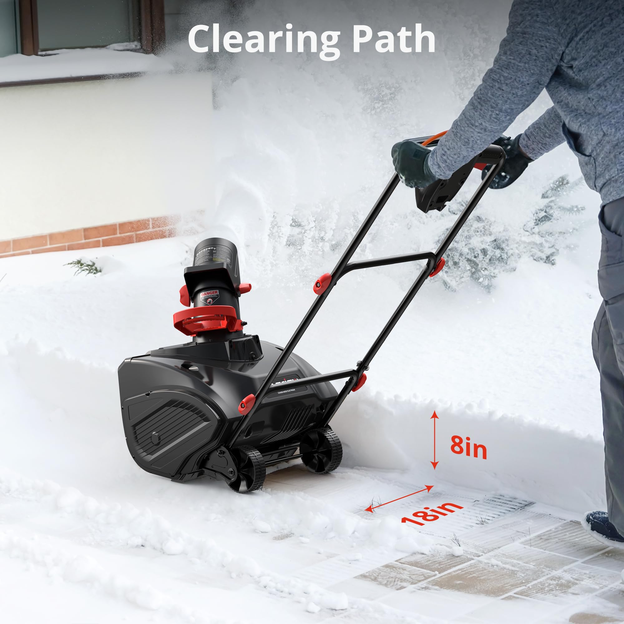 AMERISUN Spazzaneve elettrico da 45,7 cm, lancianeve con filo da 15 Amp con distanza di lancio di 9 m, facile avvio in due fasi, strumento leggero per la rimozione della neve per vialetto, passerella
