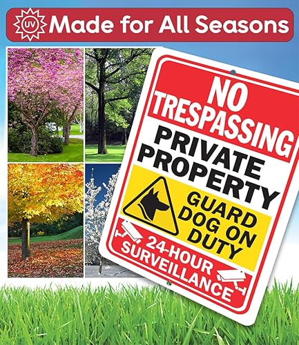 Miniatura 4 de Metal Signs - Private Property 24 Hour Surveillance - Dogs On Premises Guard Dog On Duty Sign - Durable Metal Sign - Use IndoorOutdoor - Notice Sign