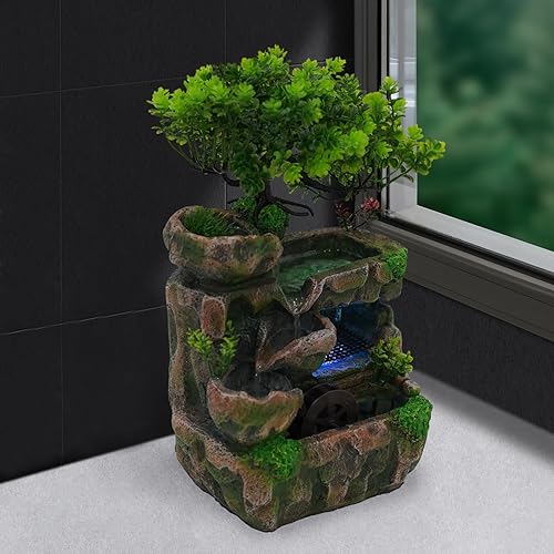 Miniatura 5 de Fuente decorativa de Feng Shui, rueda de cascada, fuente de agua, luces LED de meditación zen, cascada interior, características de agua relajantes