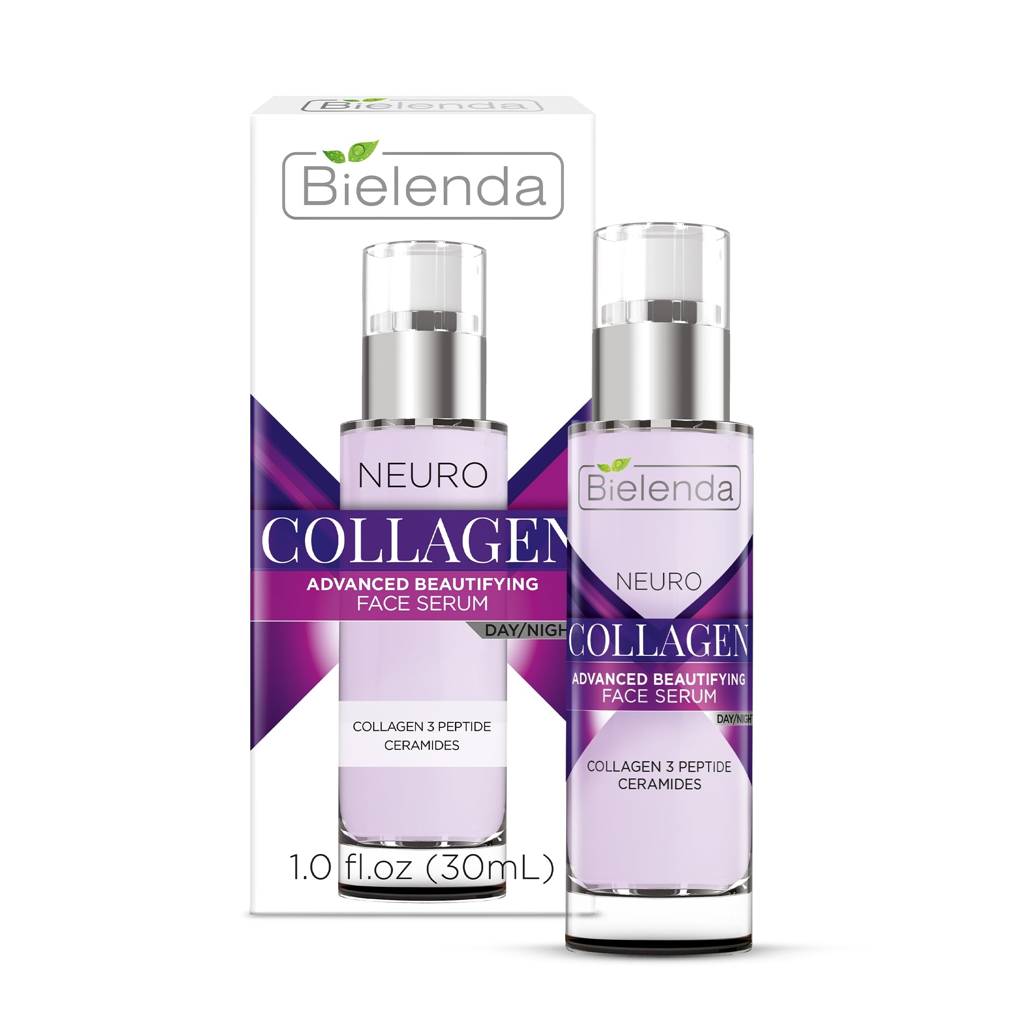 Bielenda Neuro Collagen Sérum Facial, Sérum con Péptidos de Colágeno y Ceramidas, Antiedad, Antiarrugas, Día/Noche, 30 ml