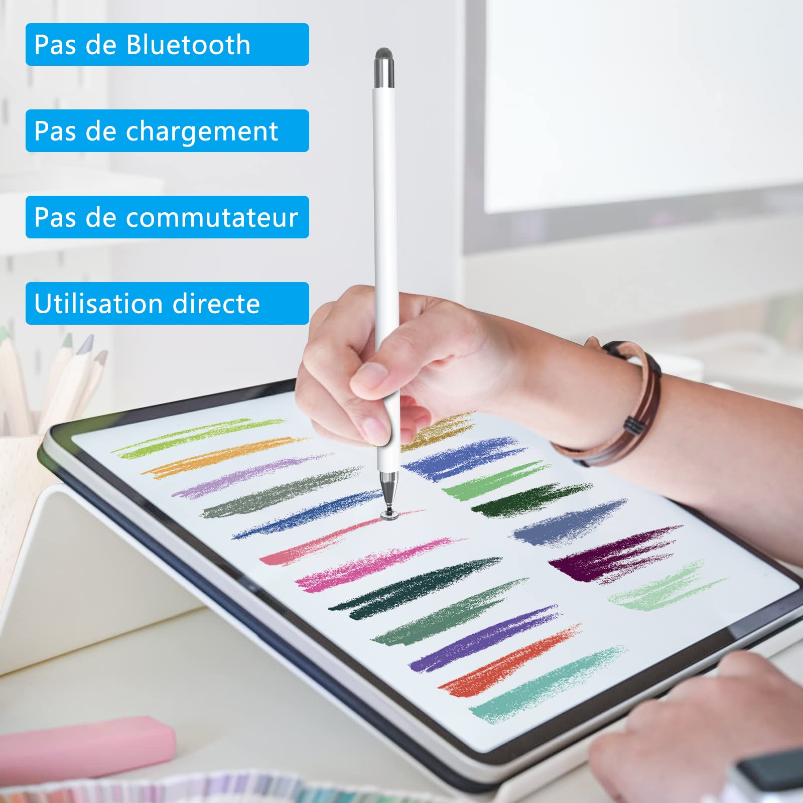 Stylet Tablette, 2 en 1 Stylet Tactile Pencil Compatible avec Toutes Les Tablettes et Smartphones, iPhone, iPad, Samsung, Lenovo, Surface, Huawei, Xiaomi, Android, iOS, etc.