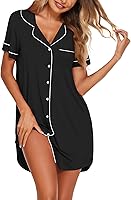 Ekouaer Women's Button Down Nightgown Sleepshirt - Short Sleeve V-Neck Boyfriend Pajamas, Nursing Friendly S-XXXL