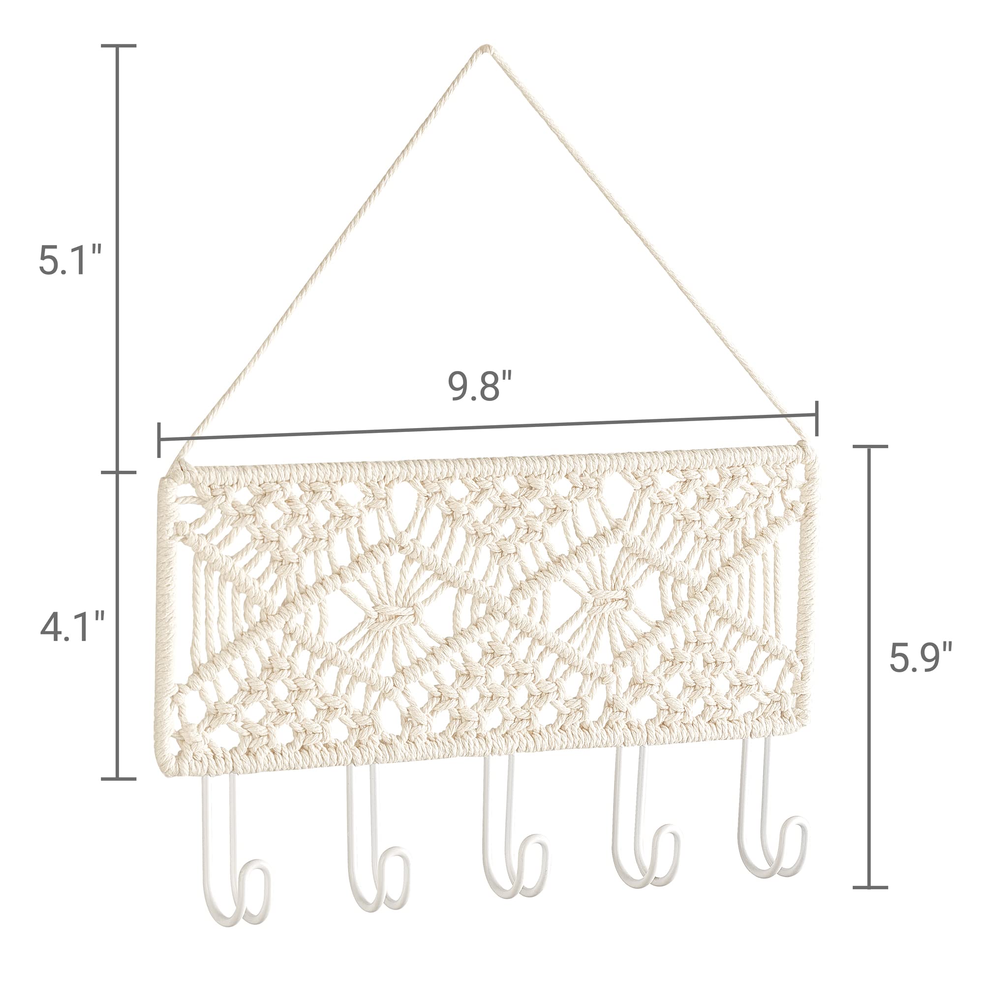 Mkono Key Holder for Wall Decorative Small Macrame Key Holder Boho Home Decor 5 Hooks Display Key Hanger for Entryway, Hallway, Bedroom, Living Room