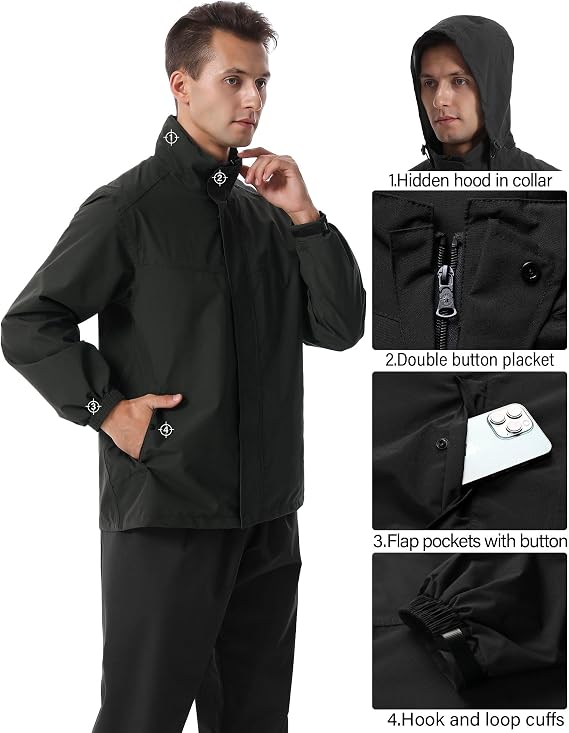 iCreek Rain Suit Waterproof Hooded Rain Gear Breathable Lightweight Packable Rain Jacket Pants Men Women for Hiking Fish Golf