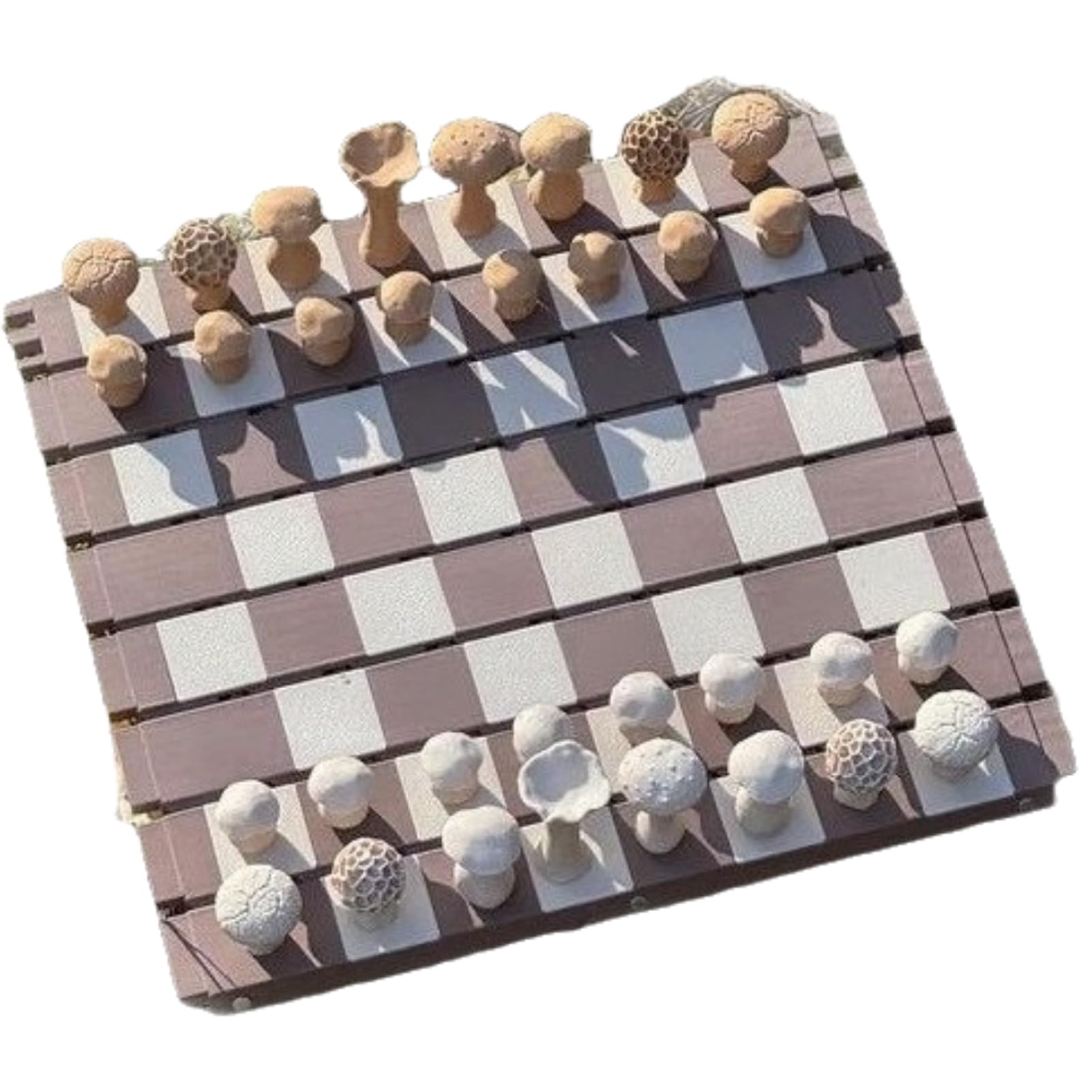 Magnetisches Aufrollbares Holzschachspiel Mit Waldpilz-Figuren, Tragbares Reise- Und Camping-brettspiel Für Erwachsene, Botanisches Holzschachbrett-Set, Naturinspiriertes Schachgeschenk F Brown+White