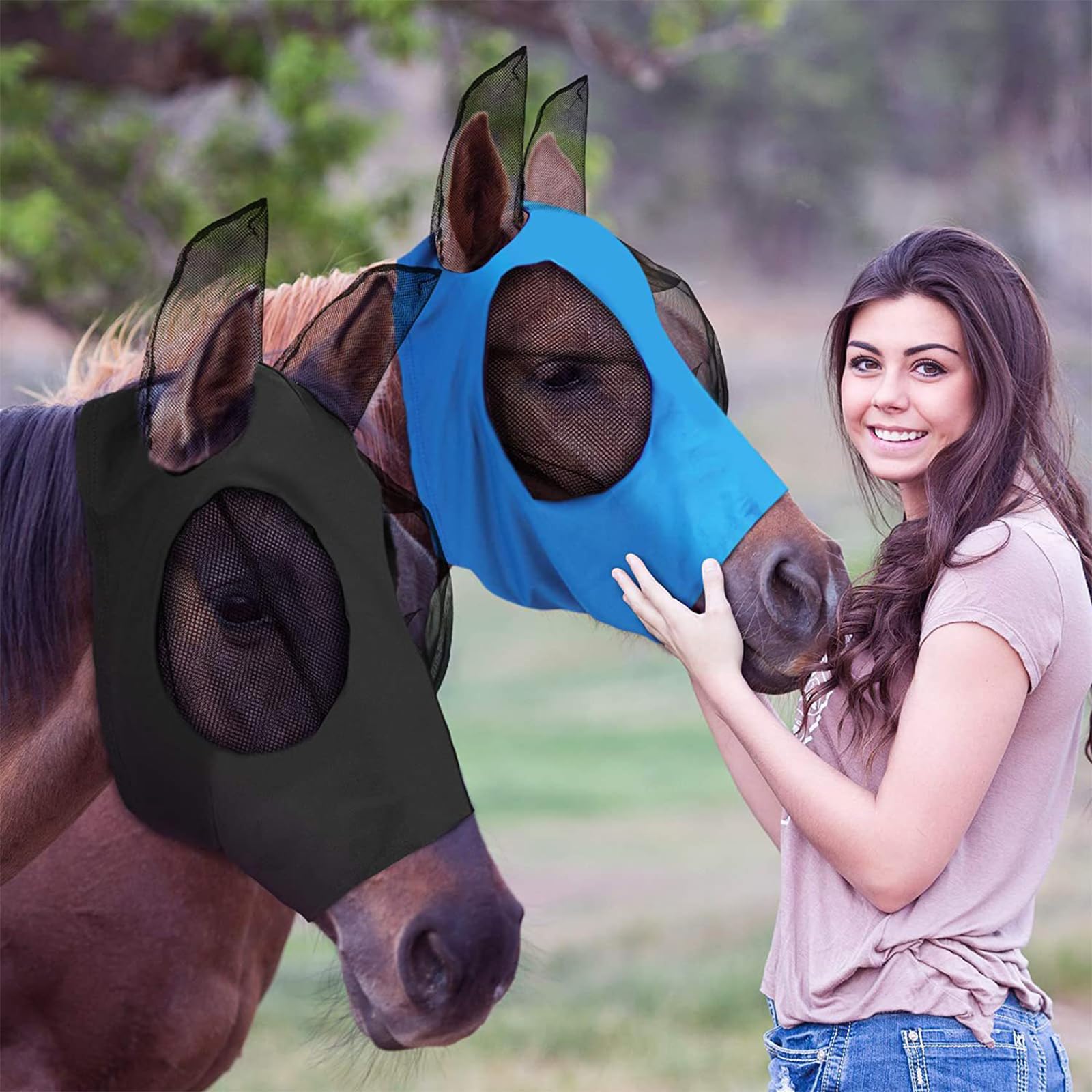 Máscara Antimoscas para Caballos 6piezas,máscara Antimoscas Elástica con Orejas,Cara Cómoda,Transpirable Y En Forma,Proporciona Un 60% protecciónsolar Y 100% antimosquitos,para Hipódromo Granja