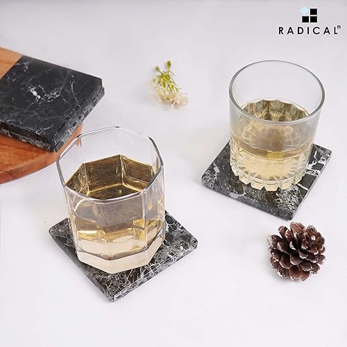 Miniatura 4 de Radicaln Posavasos cuadrados de mármol de 3.5 pulgadas, posavasos negros hechos a mano para bebidas, posavasos de mármol para bar en casa, juego de