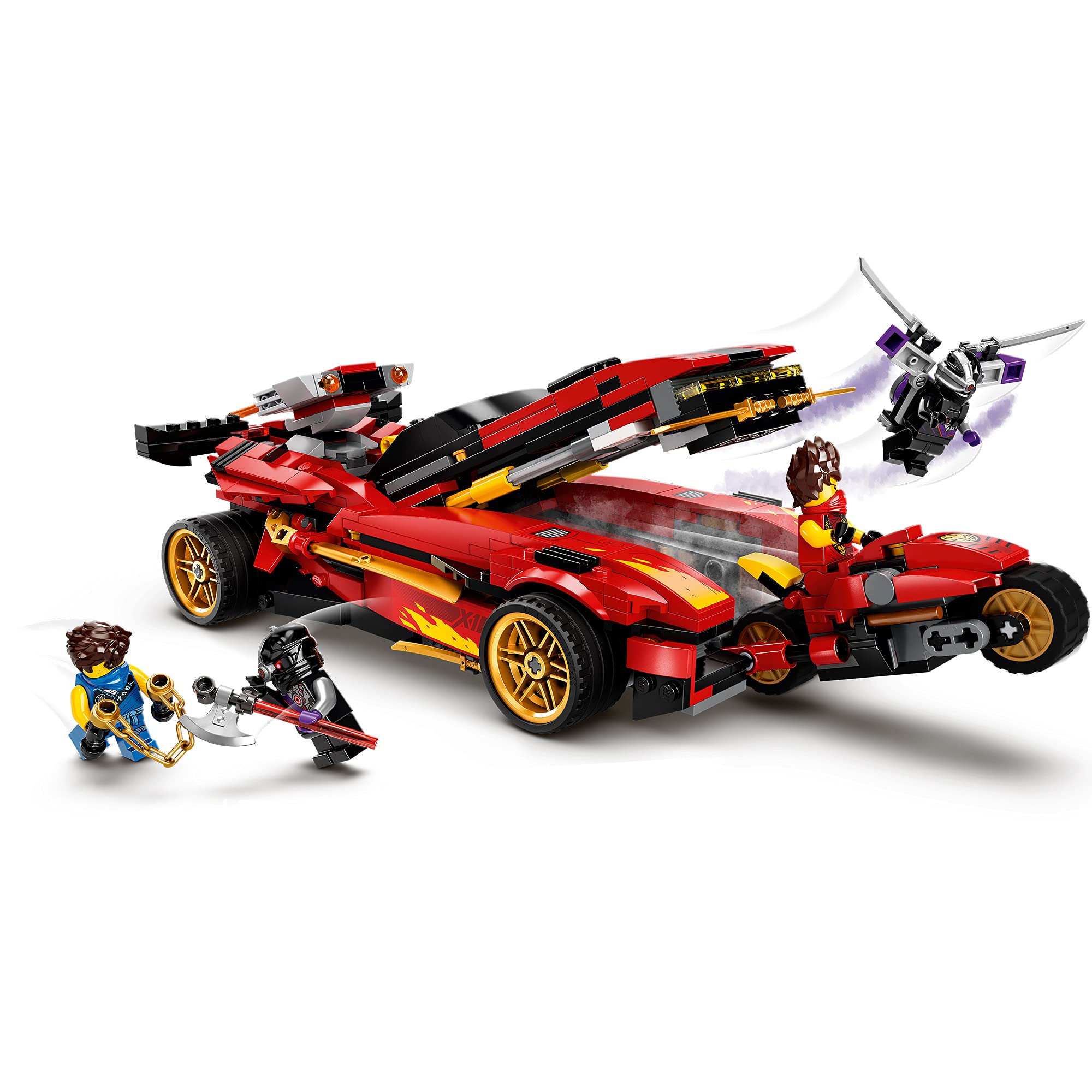 LEGO 71737 NINJAGO Legacy X-1 Ninja Superauto und Motorrad mit Cole als goldene Minifigur