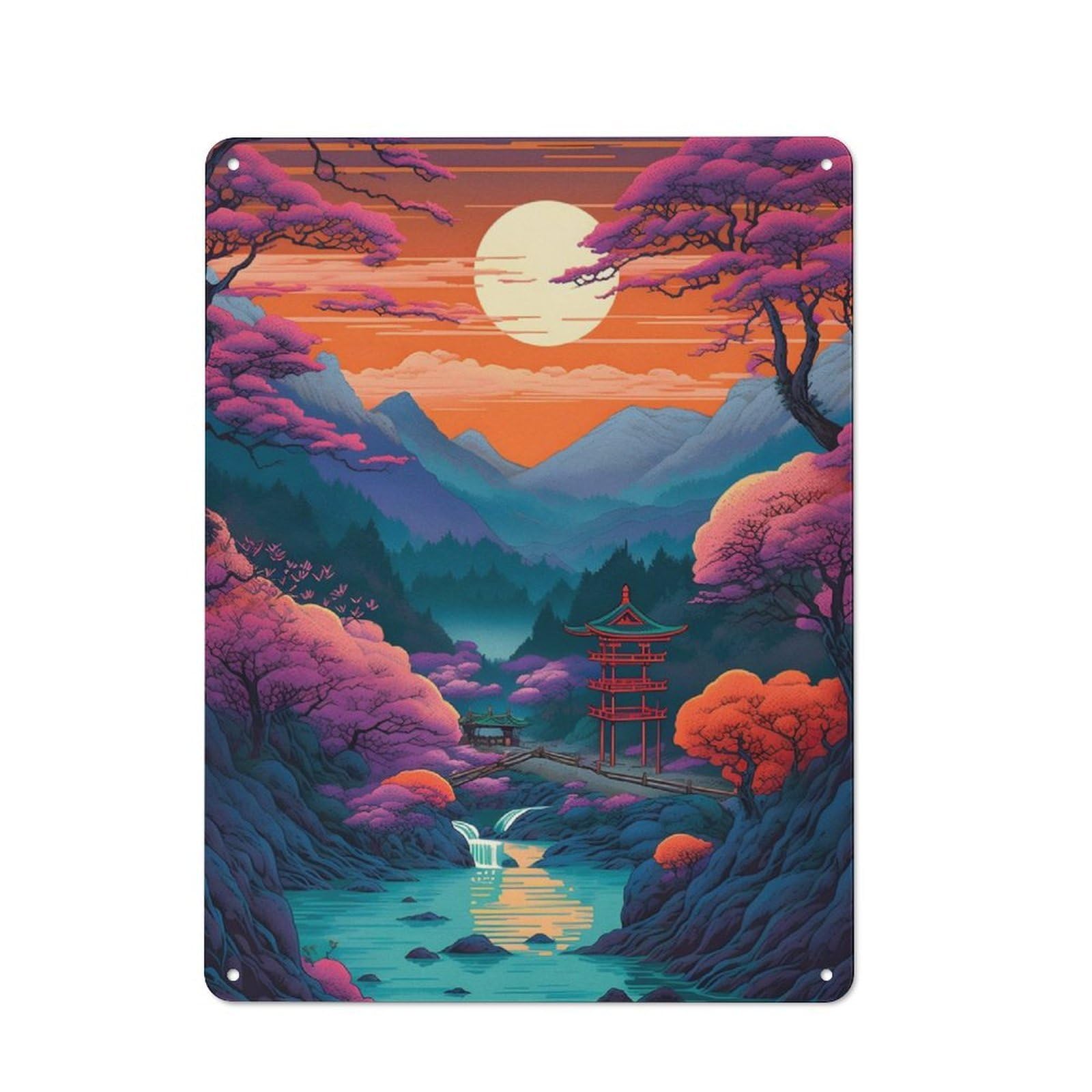 Junmoney Amazing Landscape Japan Tin Wall Plaque 40X30cm With For Studio Or Craft Room, For Metal Sign Collectors, For Kitchen And Home Bar Decor