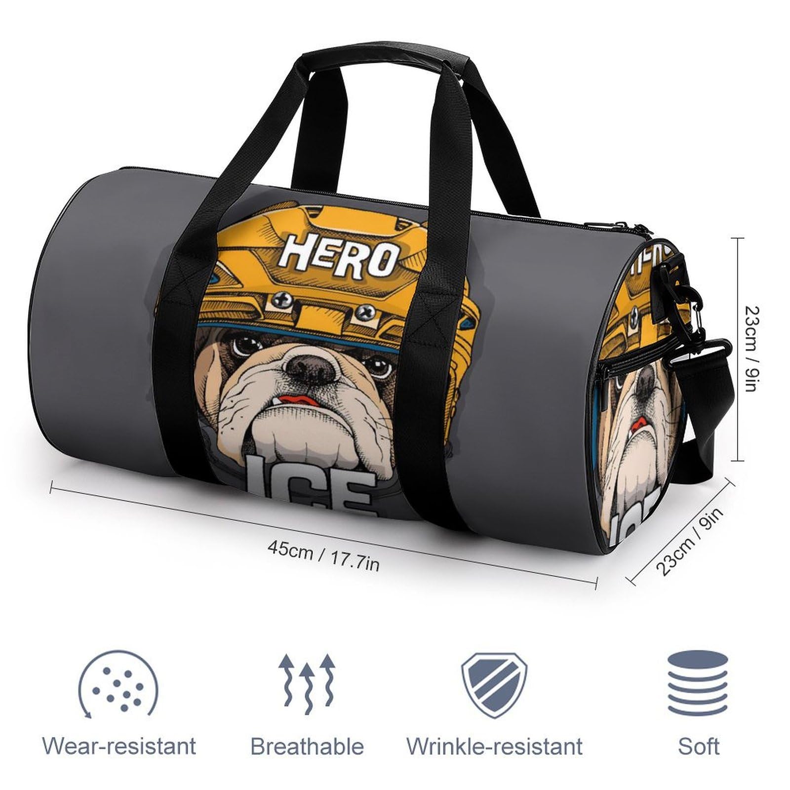 Hockey Bulldog Sac De Sport Gym Sac De Voyage Sac Week-End Duffel Bag pour Camping Randonnée Voyage 45x23x23cm