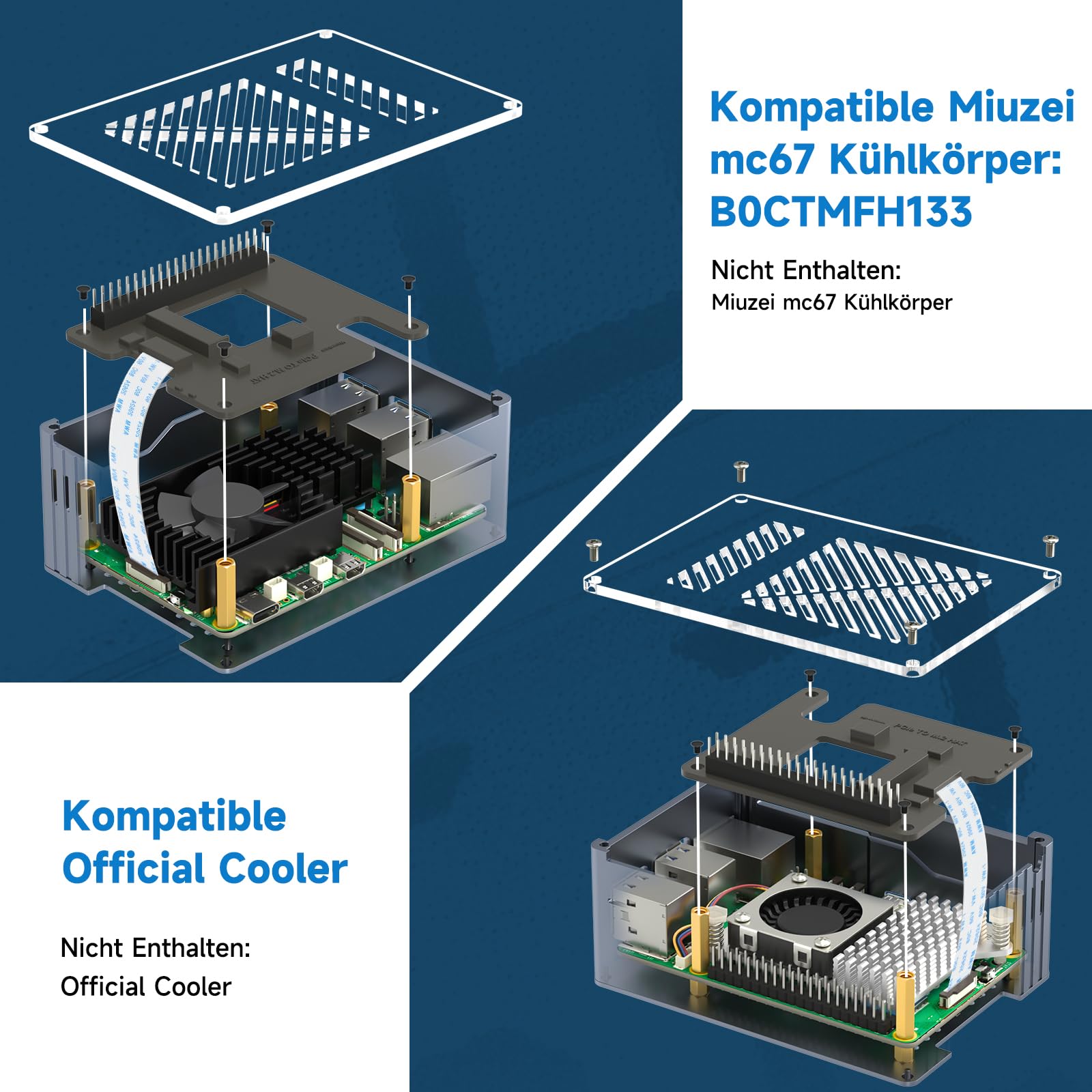 Miuzei Raspberry Pi 5 obudowa Support Top PCIe M.2 NVMe SSD Hat i Active Cooler Metal Aluminium Case for Raspberry Pi 5 4 GB/8 GB obsługuje X1001 X1000 X1000 X1003 Hats Gray