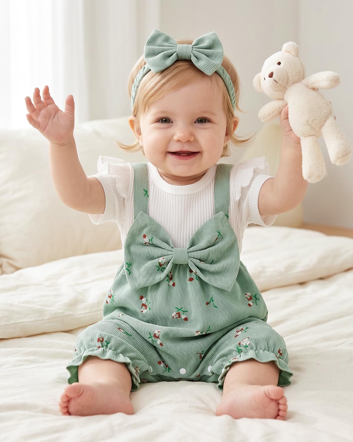 WYTbaby Vêtements Bébé Filles Barboteuse à Manches Longues Combinaison à Fleurs avec Nœud Papillon Tenues Printemps Automne Ensemble de Vêtements pour 1-18 Mois