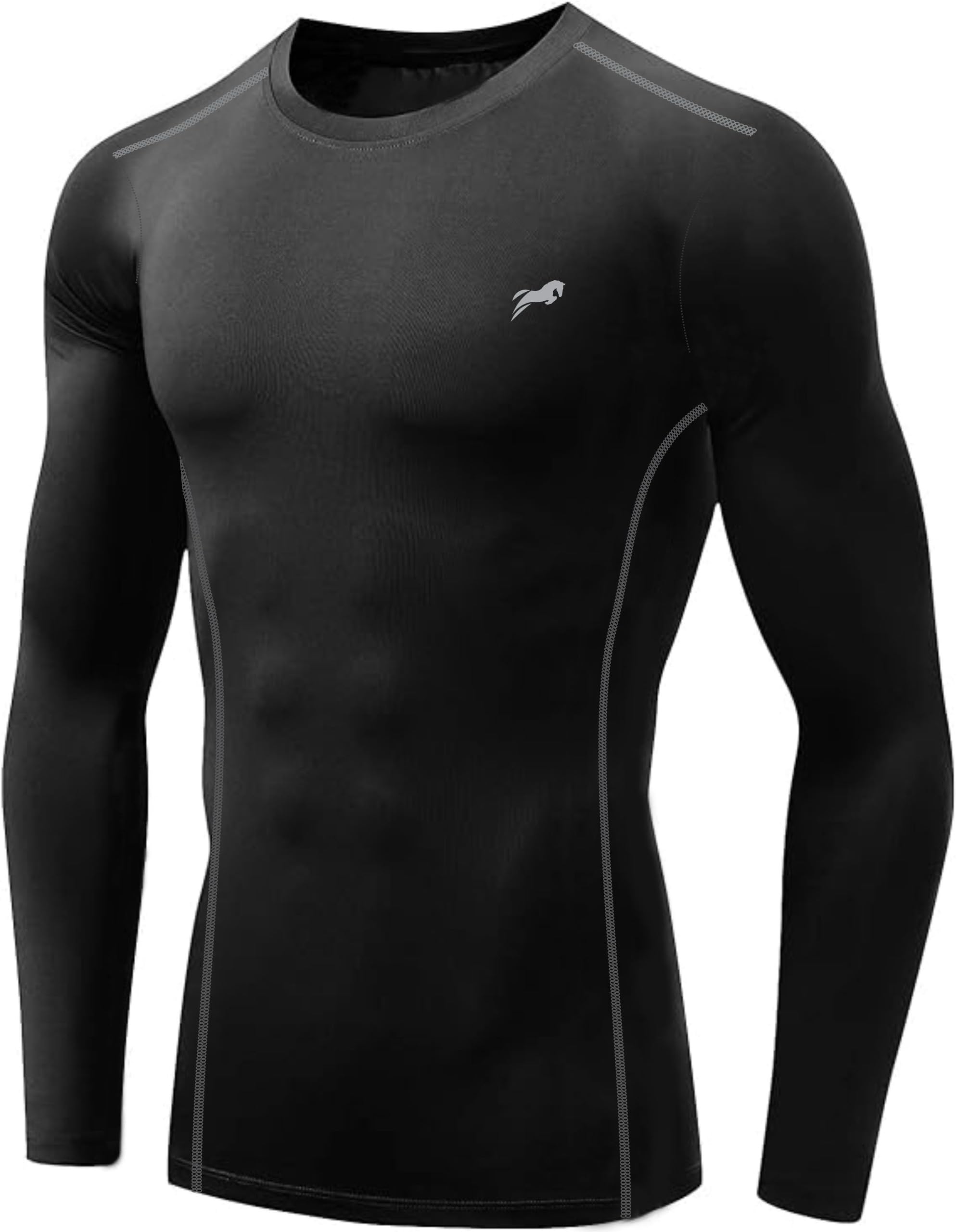 just rider Men's Compression Base Layer, Long Sleeve Athletic Shirt with UV Protection UPF 50+, Quick Dry, 4-Way Stretch, Black-picture-6