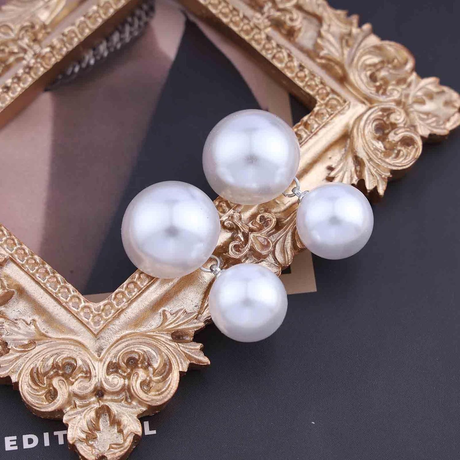 Vintage Pearl Drop Dangle Earrings - Large Double Pearl Studs - Women's Jewelry - Image 4