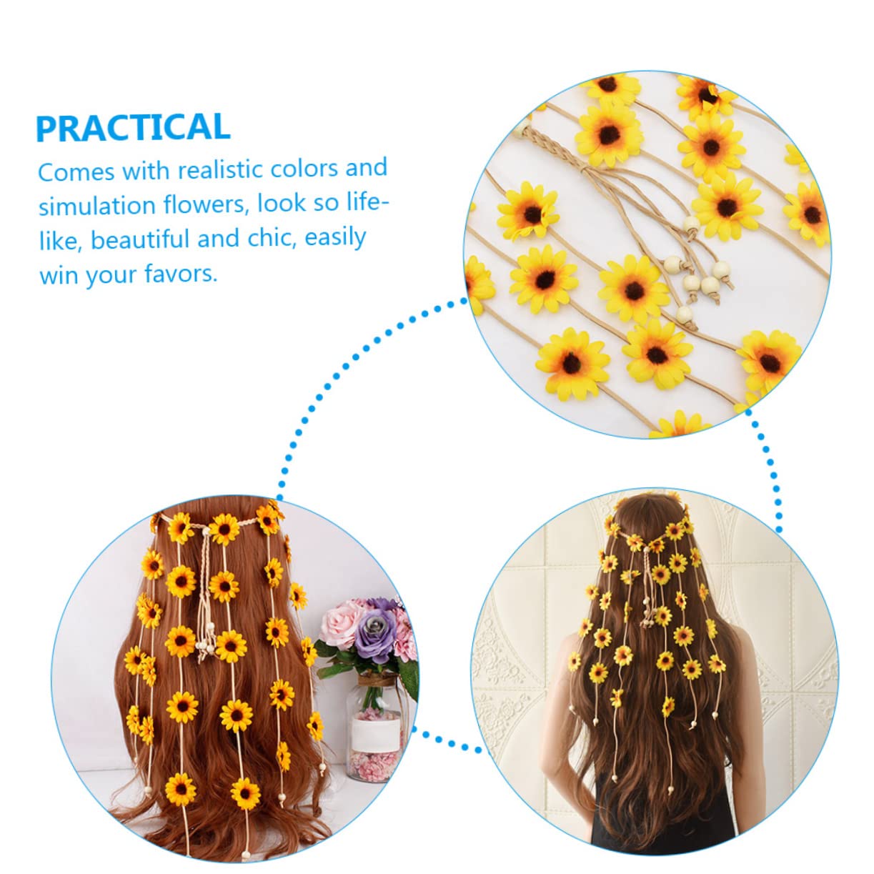 Ipetboom Bandeau Tournesol Bandeau à Fleurs Coiffe Pompon Fleur Pour Plage Vacances
