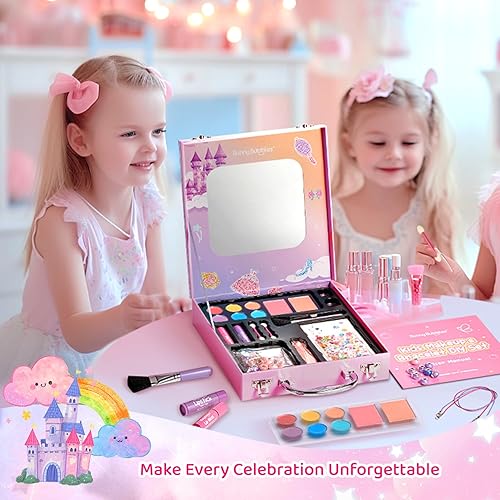 Miniatura 3 de Kit de maquillaje y joyería para niñas, juego de cosméticos reales lavables con fabricación de pulseras para niños pequeños, juguete de disfraz de