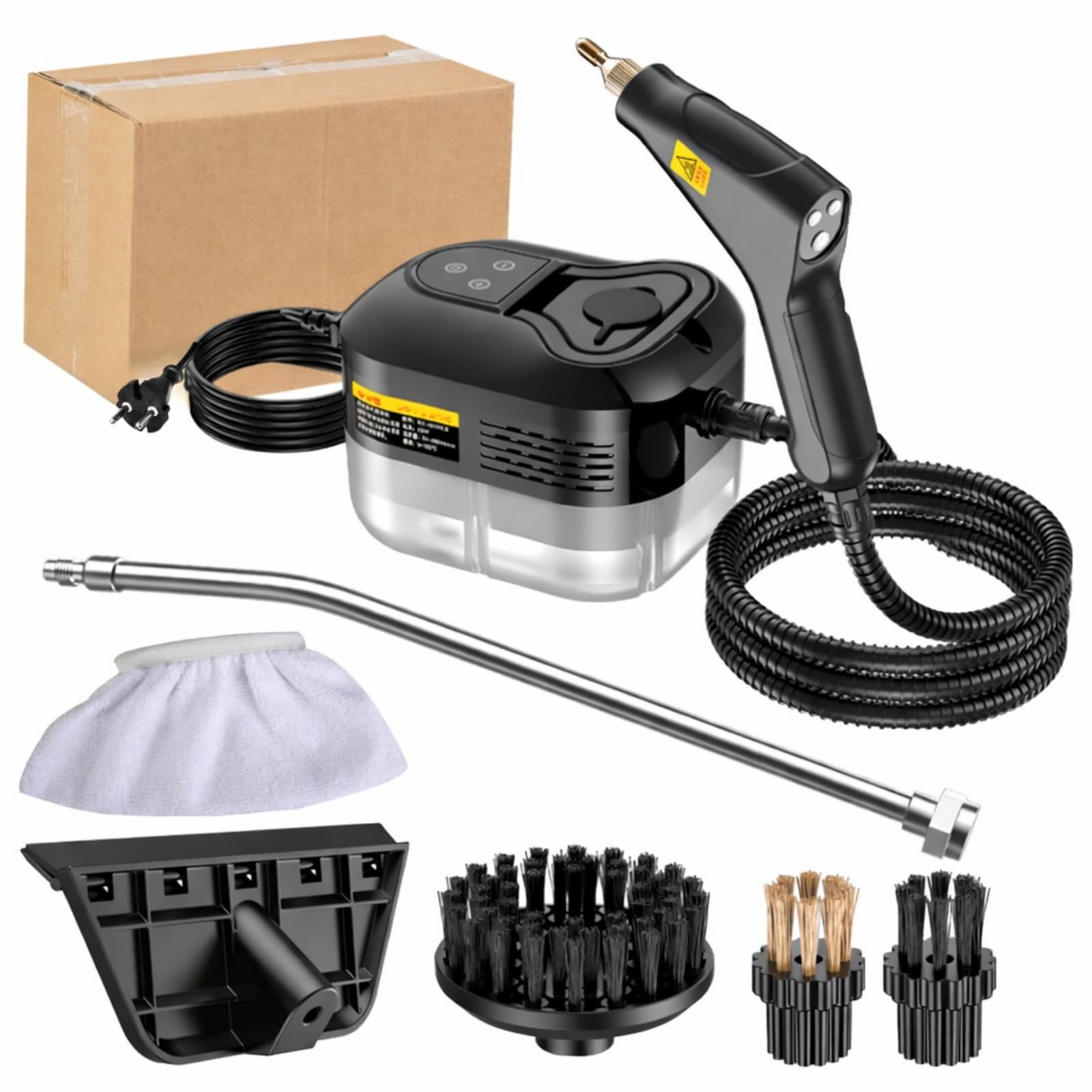 2500W Hand-Dampfreiniger mit 15s Schnellaufheizung & 6 Stufen, tragbarer Hochdruck-Dampfreiniger für Böden & Küche, Multi-Oberflächen-Dampfgerät (black)