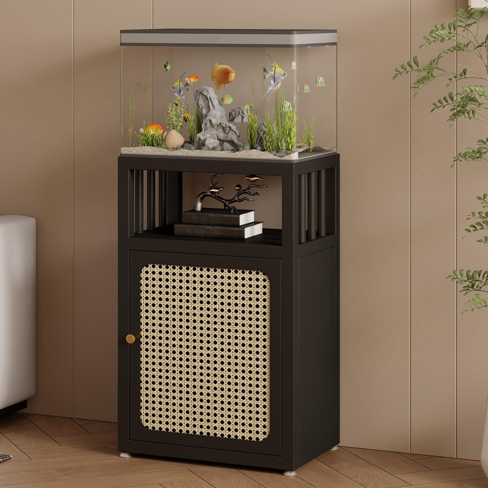 Stojak na Akwarium, Stolik na Terrarium z Grubym Żelaznym Blatem Regulowanymi Nóżkami(Black,40*30*70cm)